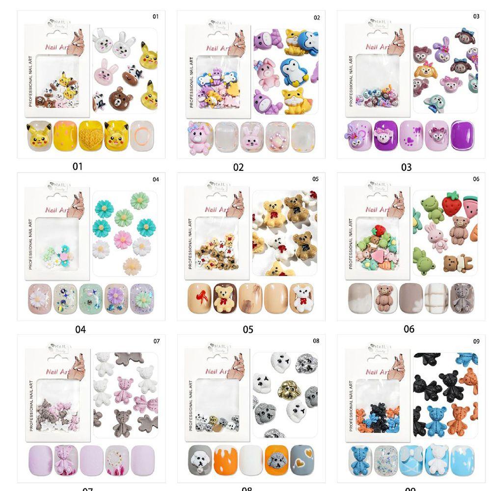 MXBEAUTY Kartun Pesona Kuku Bintang Embun Kawaii 10pcs Wanita DIY Kerajinan Kulori Beruang Bunga Bunny Manicure Aksesoris