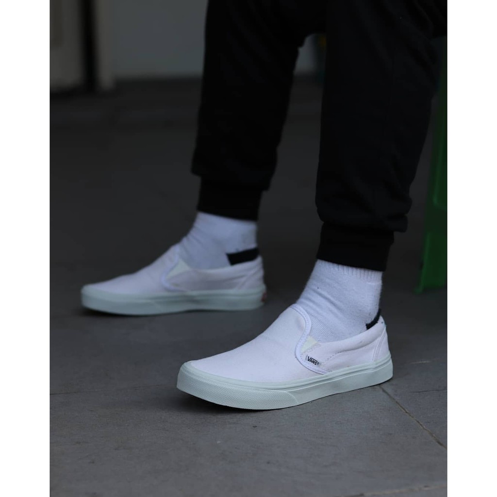 Sepatu Vans Slip on Grade Original Premium Impor Fullwhite Putih Polos Sekolah Kerja Kuliah White