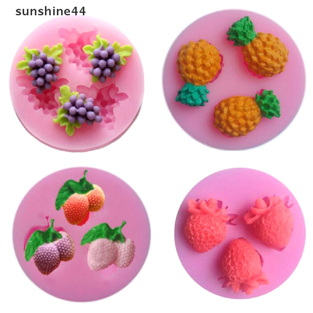 Sunshine 1Pc Cetakan Silikon Bentuk Buah Strawberry Tiga Lubang Untuk Fondant Kue