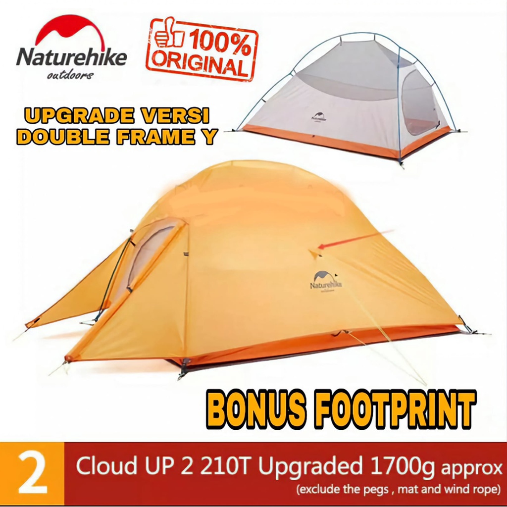 Tenda Camping NATUREHIKE CLOUD UP 2 - 3 Orang NH17T001-T 210T Uprage Versi