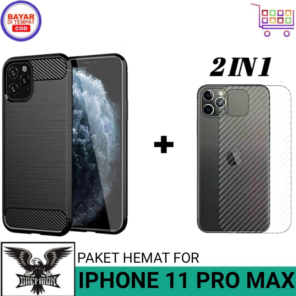 Promo 2in1 Case Iphone 11 Pro Max Free Garskin Carbon Premium Casing Cover Anti Bekas Sidik Jari
