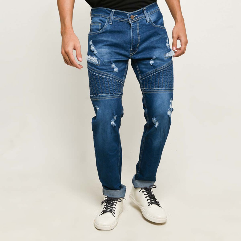 EMOLINE Celana Jeans Pria Long Pants Slimfit Stretch Ripped Sobek All Varian