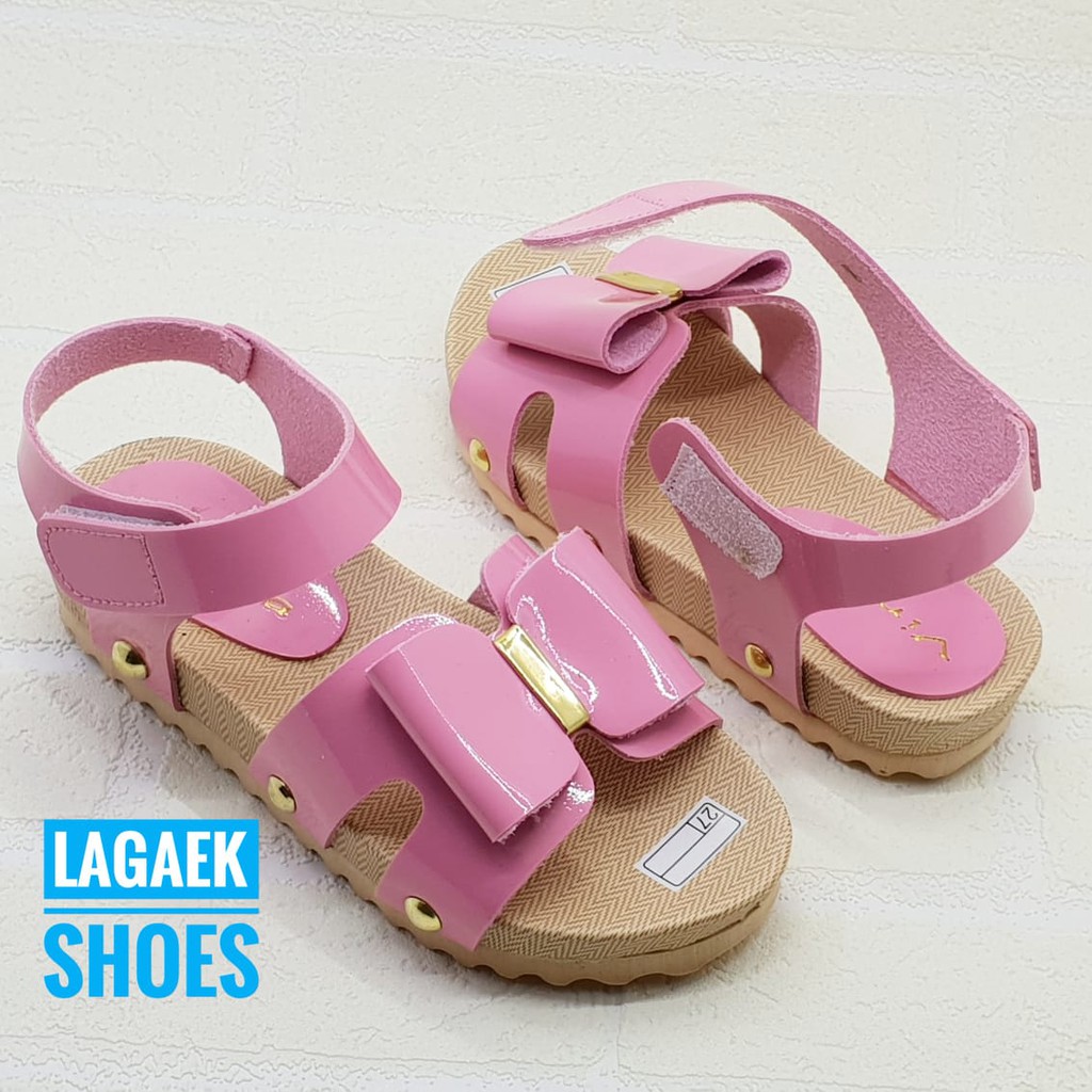 Sandal Anak Perempuan Tali Usia  7 Tahunan Size 33 Pita - Sendal Anak Anti Licin PINK Alas Karet