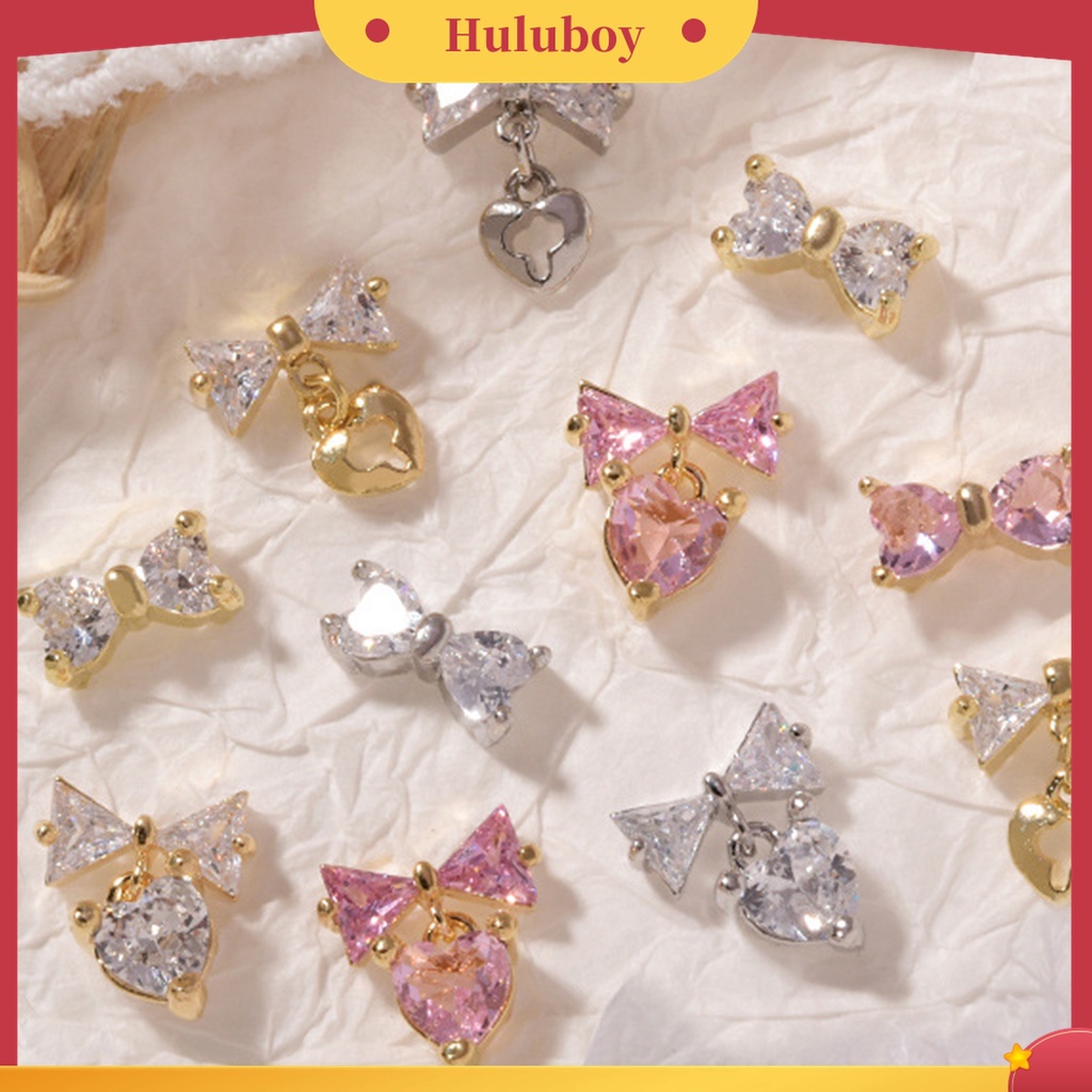 Huluboy Huluboy♡ 3 Pcs Ornamen Kuku Bentuk Pita Bahan Zircon Tahan Karat Untuk Dekorasi Nail Art