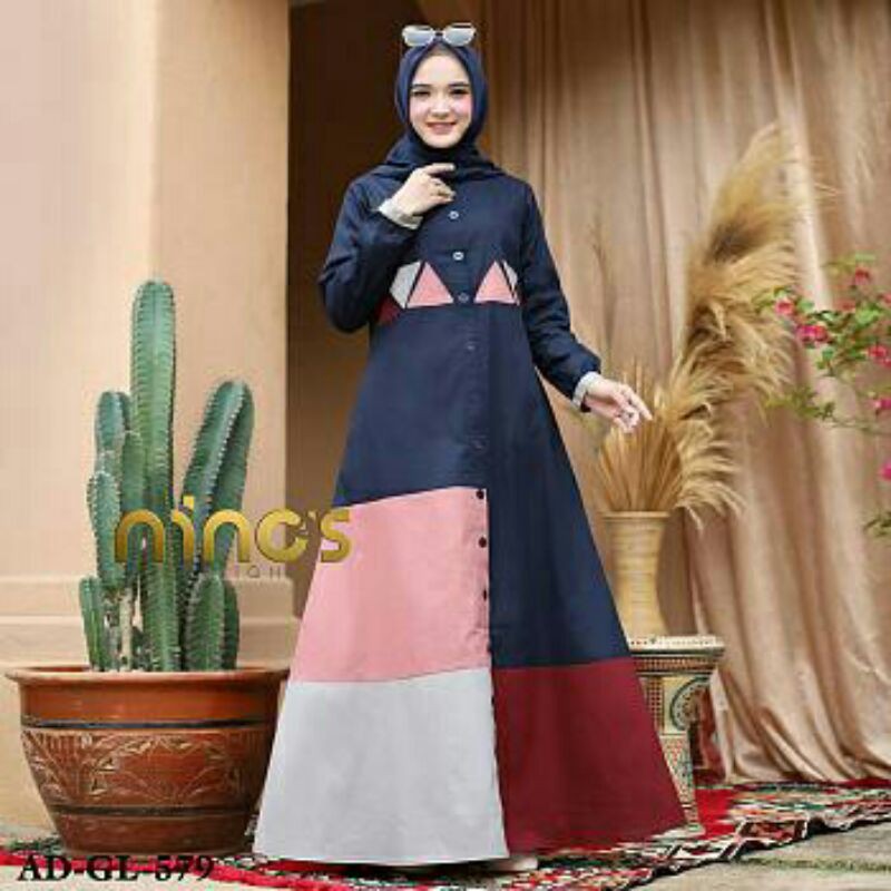 Promo Murah  Dress Muslim Wanita Gamis Katun Toyobo Navy Nina Maxy  Termurah Kekinian