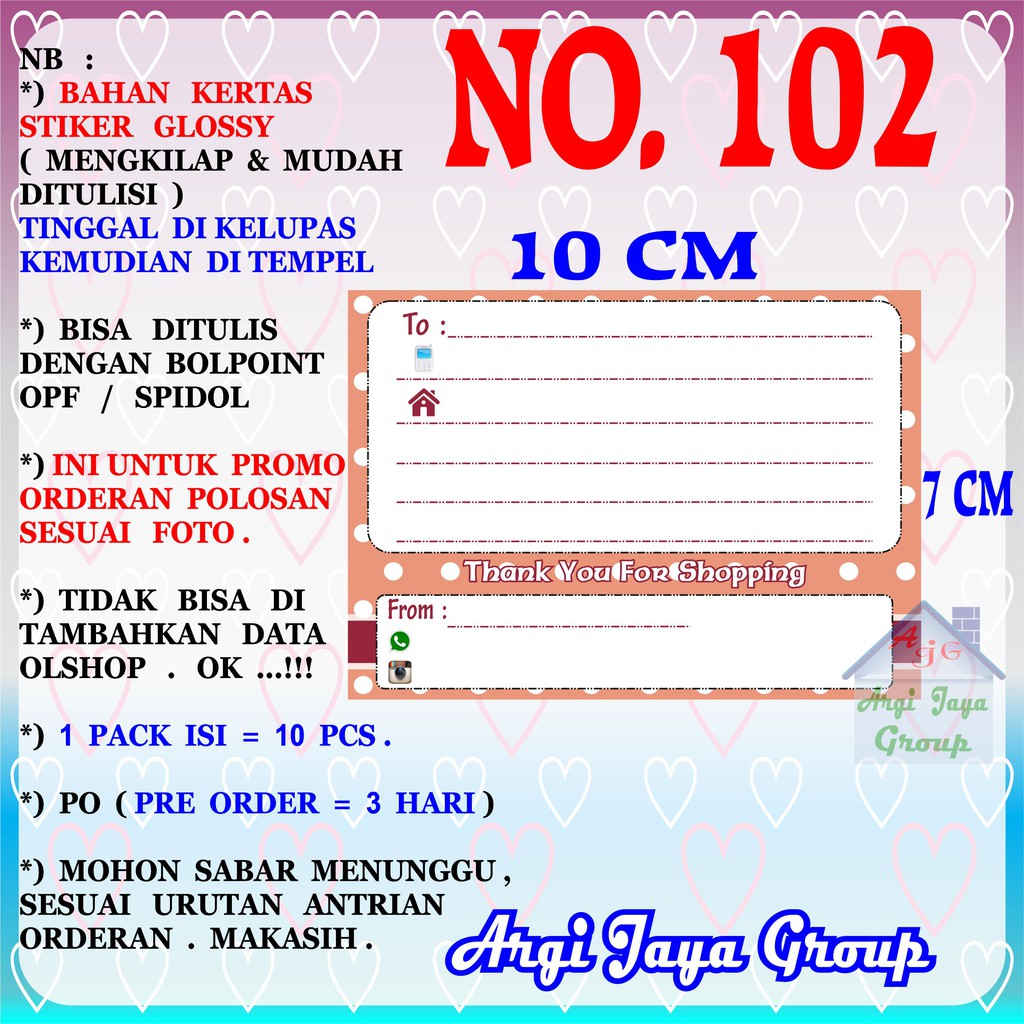 

Promo!Stiker Label Pengiriman Polosan No = 102 (10x7cm) 1 Pack = 10 Pcs