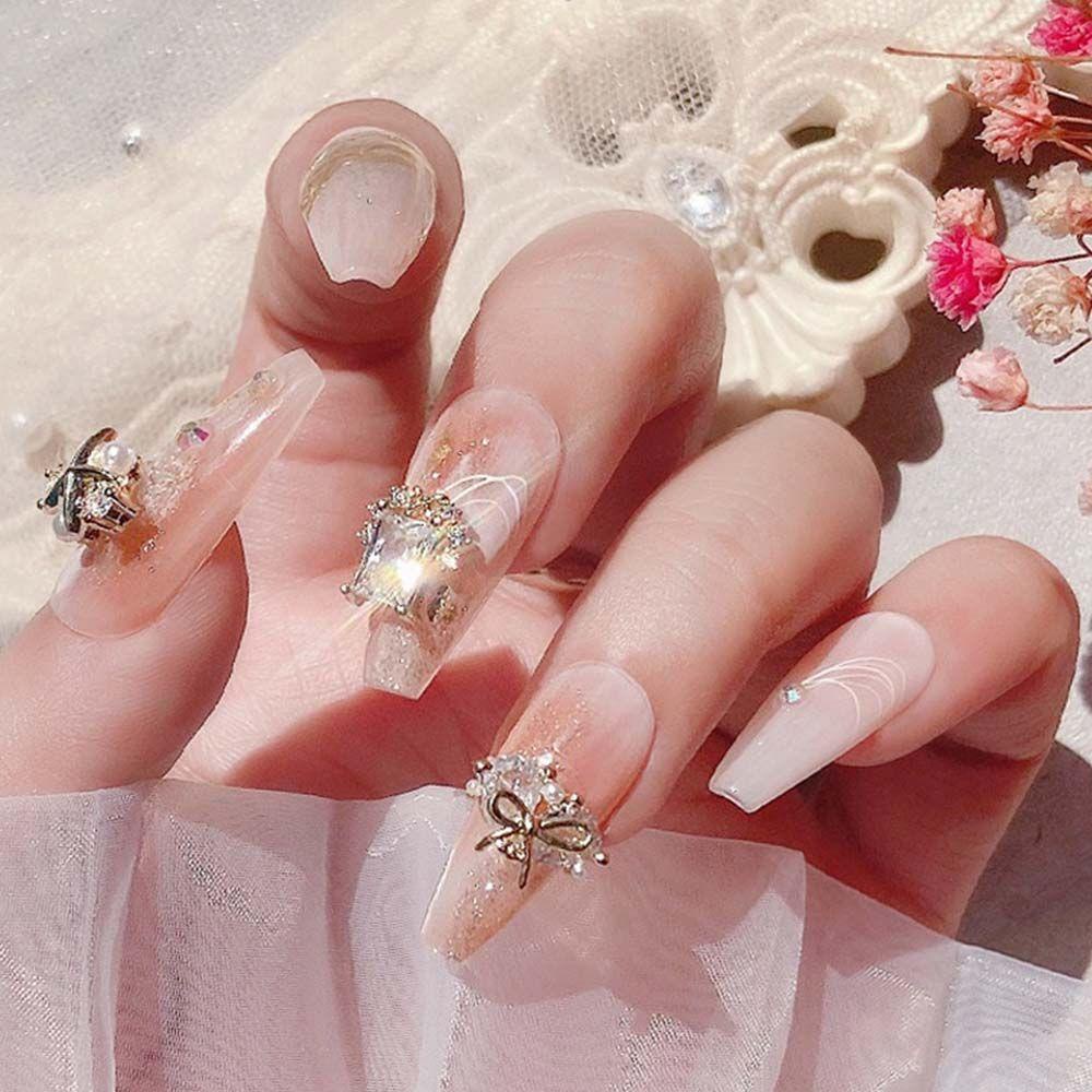 Agustina Ikatan Simpul Kuku Berlian Imitasi Fashion Shiny 3D Nail Charms Gold &amp; Silver Nail Art Ornamen Zirkon Mutiara Dekorasi Kuku