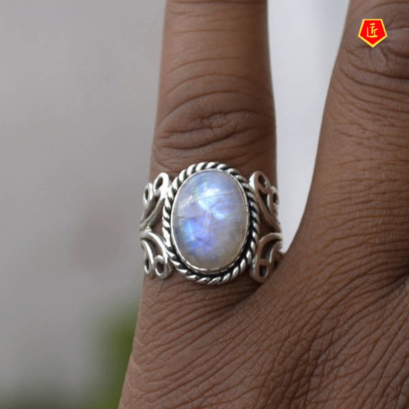 [Ready Stock]Moonstone Silver Ring Exaggerated Creative Elegance