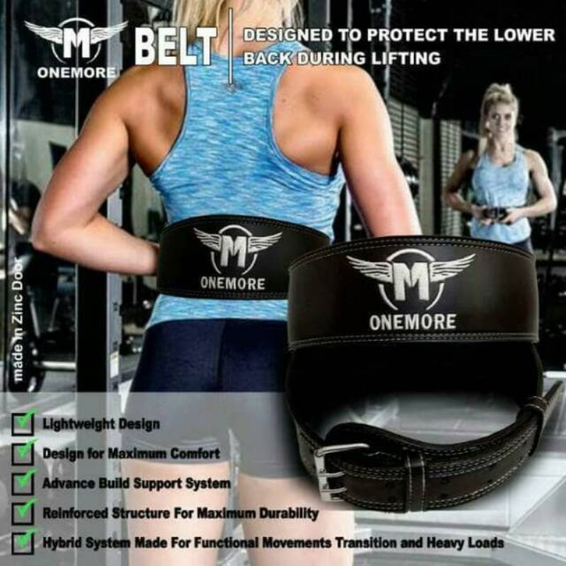 Sabuk Fitnes/Belt Fitness Onemore Bahan Semi Kulit Warna Hitam