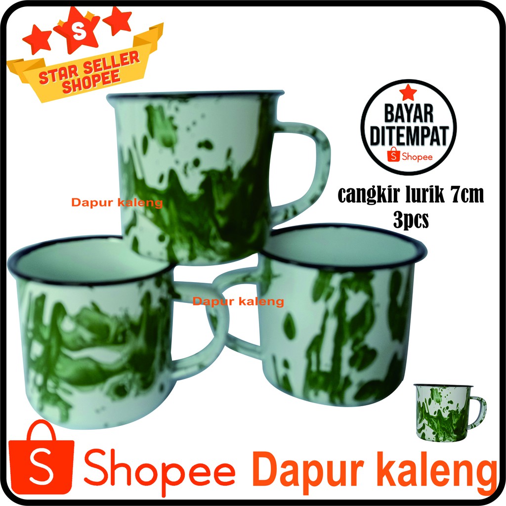 cangkir lurik - cangkir seng/enamel 7cm - cangkir kopi lawas 3pcs - cangkir jadul