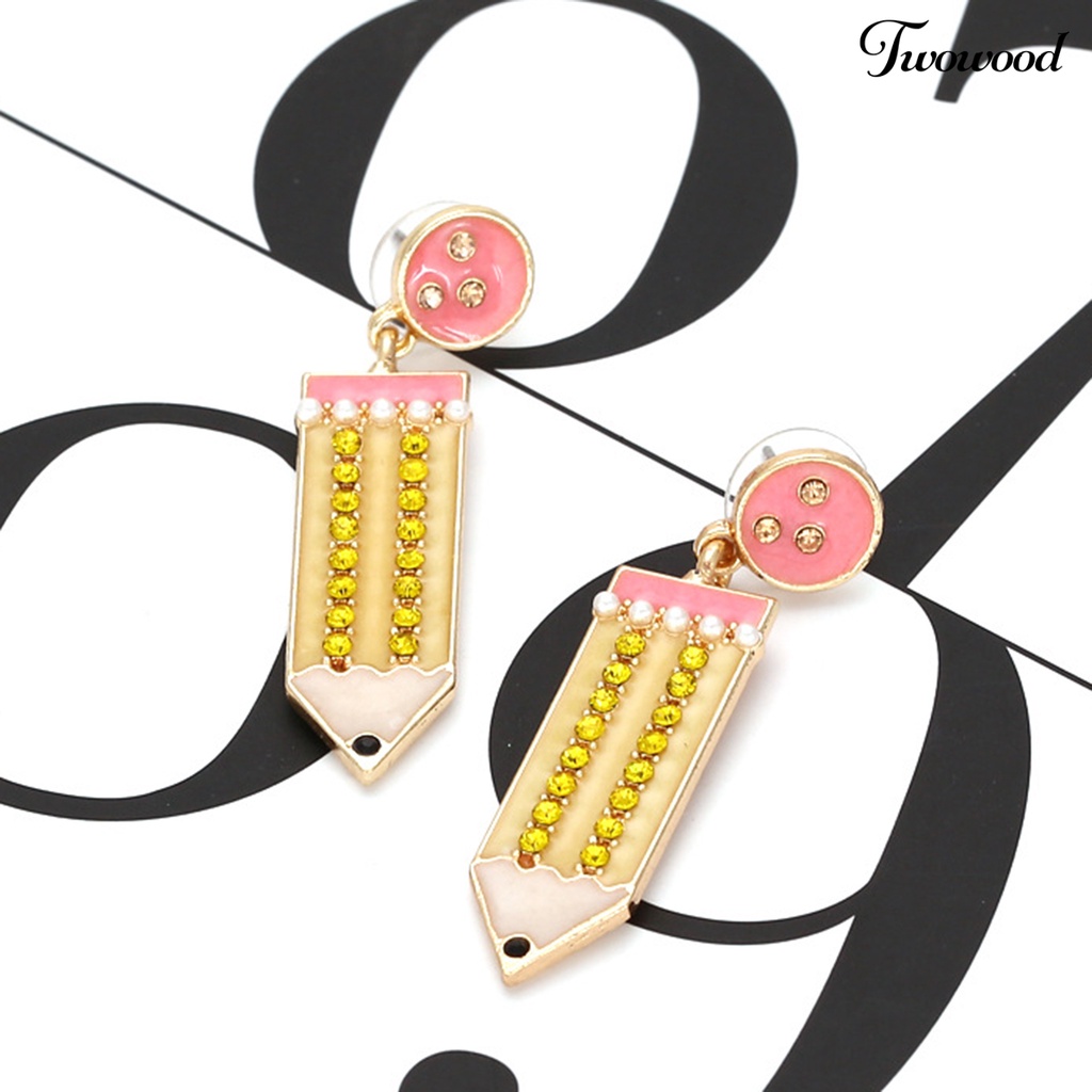 1 Pasang Anting Stud Mutiara Berlian Imitasi Bentuk Pensil Untuk Kencan