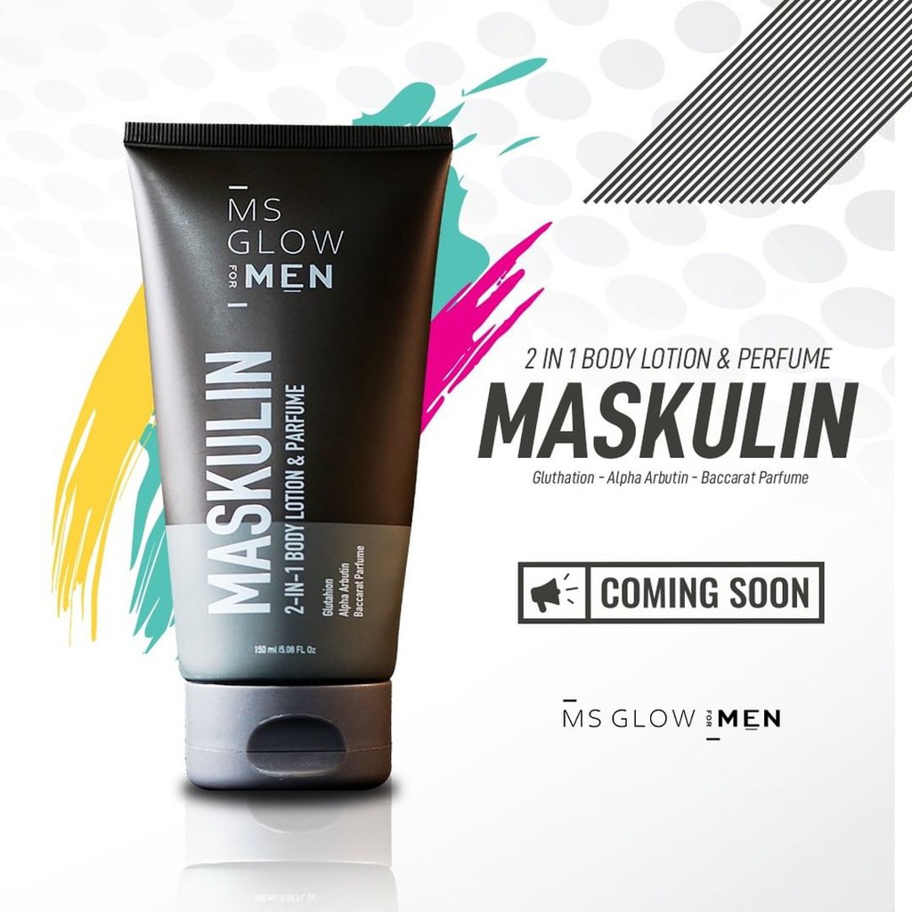 MS GLOW FOR MEN MASKULIN 2 in1 Body Lotion Parfum Wangi Pria Pelembab Pencerah Kulit Cowok Msglowmen