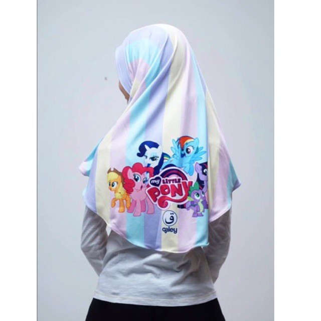 BERGO HIJAB INSTANT PRINTING MOTIF LITTLEPONY , HIJAB INSTANT ANAK LUCU KARAKTER , JILBAB ANAK LUCU