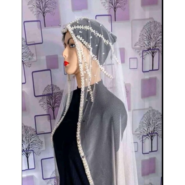 Slayer pengantin mutiara motif Kipas Veil Selendang Manten hijab jilbab terbaru panjang 160cm X Lebar 125cm