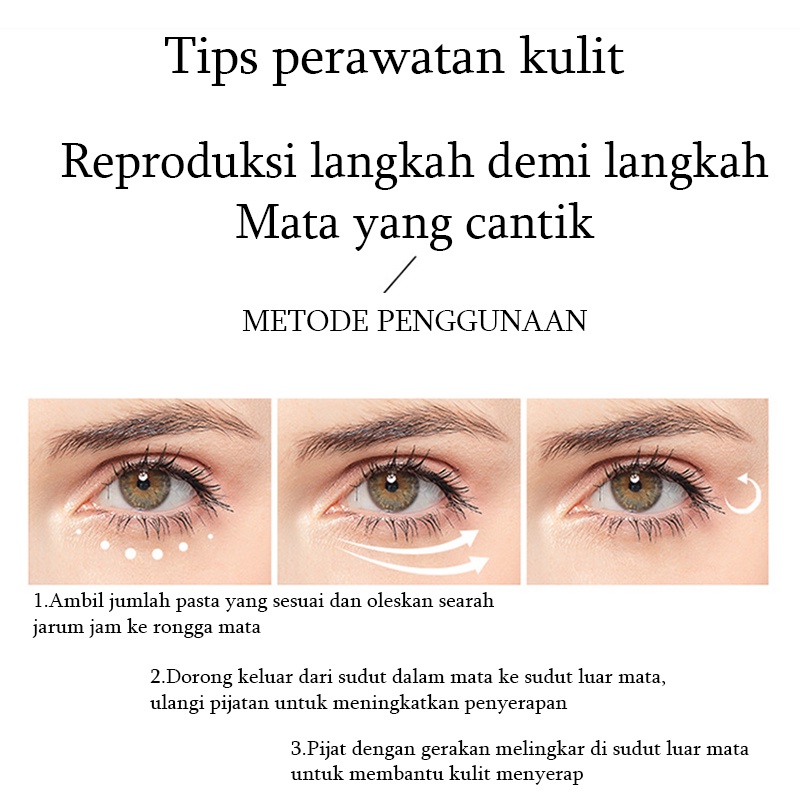 Krim mata Krim mata panda Eye cream Cream mata panda Dark circle eye cream Menyehatkan area mata Lembut dan halus Menyamarkan garis mata dan lingkaran hitam Meringankan kantung mata dan butiran lemak Kurangi efek cahaya biru
