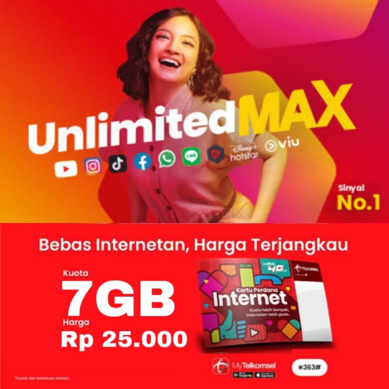 Perdana Telkomsel UnlimitedMAX 7GB