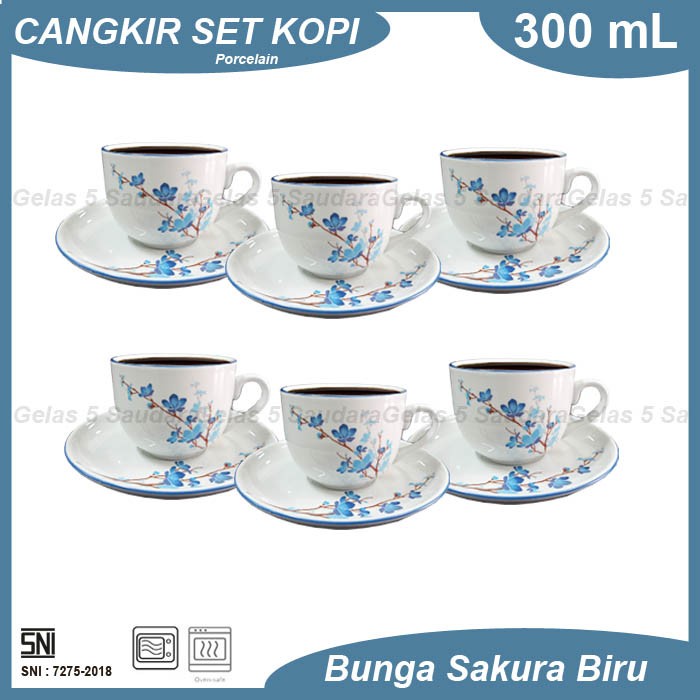 1 SET 6 PCS Cangkir Keramik Bunga Sakura/ Cangkir Teh dan Kopi / Cangkir dan Tatak / Cangkir Kopi / 