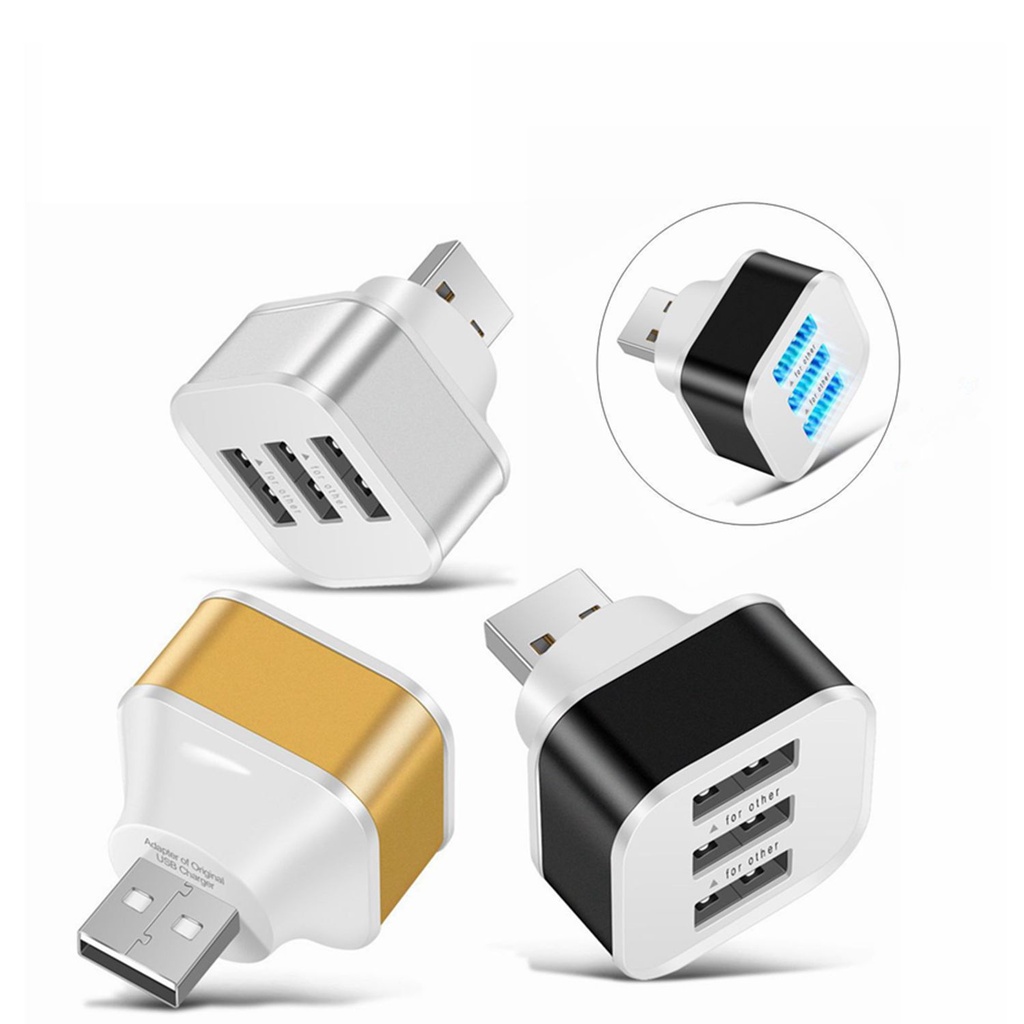 Adaptor Expander 3port Quick Charge Dengan Indikator LED Telepon Tablet Laptop PC Chargers Adapter 3in1 USB 2.0 Expander USB Hub Splitter