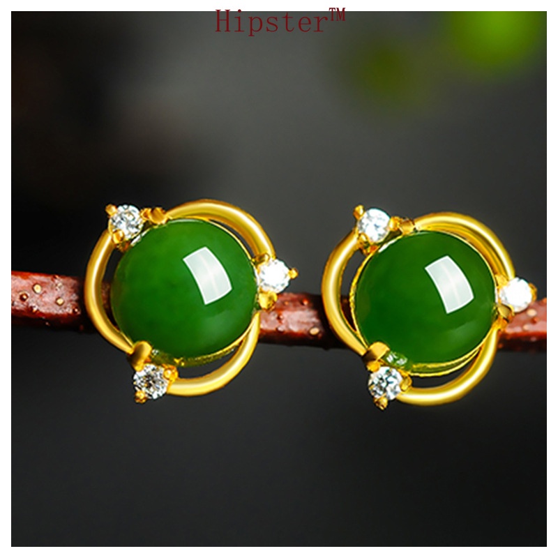 Creative Design Fashion Hollowed-out White Jade Diamond Elegance Retro Stud Earrings