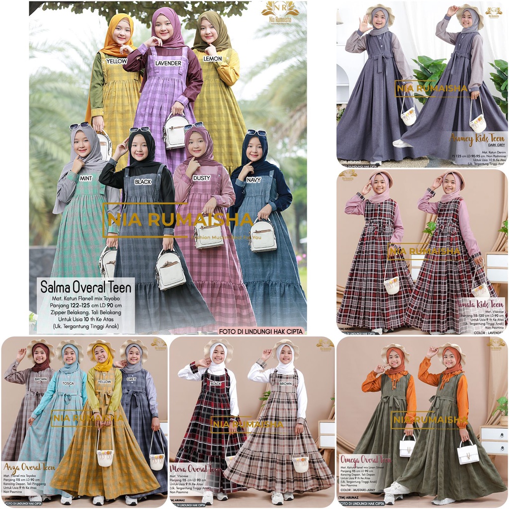 Gamis Remaja Salma Overal / Salimar / Arza / Armey / Otista / Moxa / Omega / Ardi All Model Overal Teen Original Nia Rumaisha