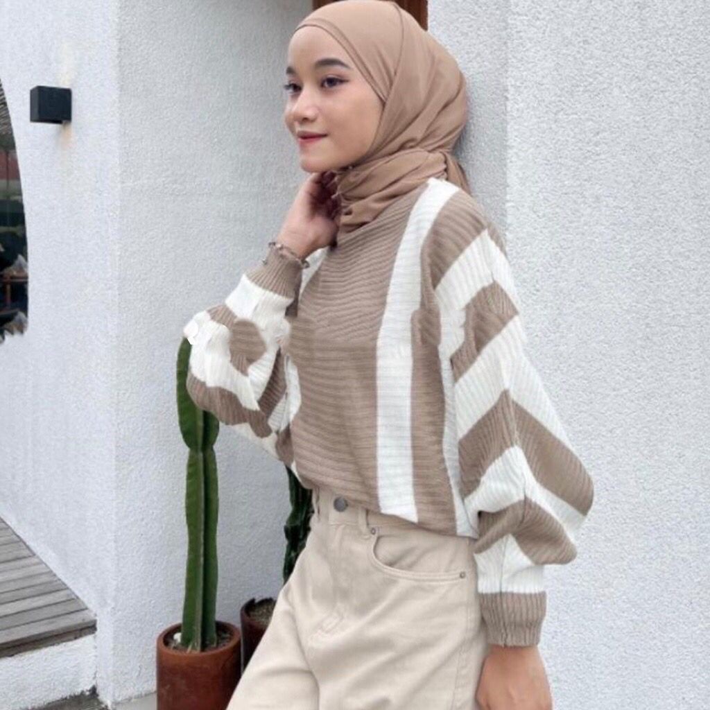 1KG MUAT 5PCS | BATWING RAJUT ZEBRA STRIPE SALUR PREMIUM HITS OOTD SELEBGRAM FASHION GROSIR WANITA TERMURAH TERBEST SELLER