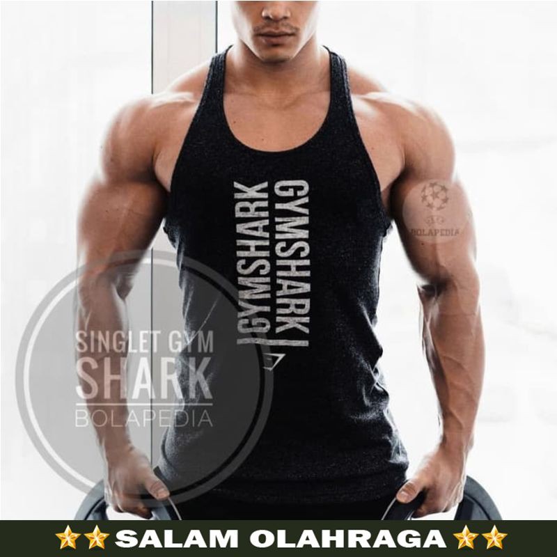 Singlet GYM SHARK WORD / kaos gym fitnes / Baju training fitness pria