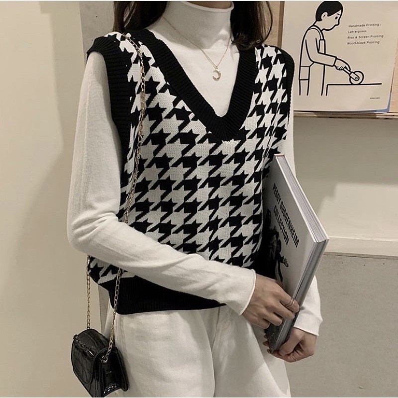 belleza outlet baju rajut Cardigan rajut atasan wanita Houndstooth