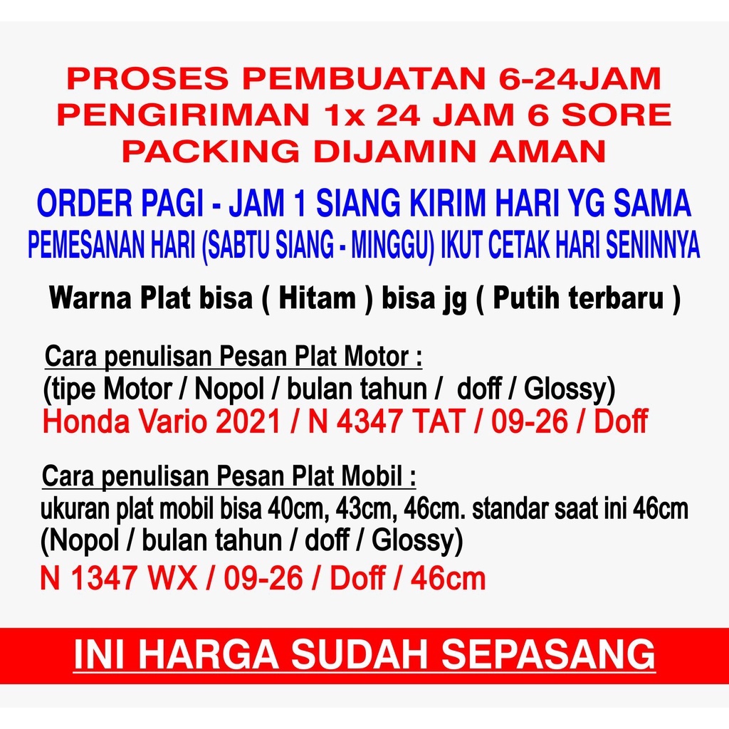 Plat Nomor Motor Mobil Baut tanam (sepasang)