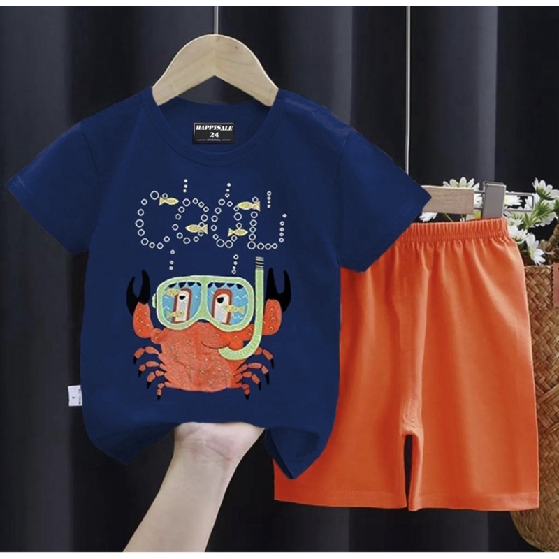 kaos anak baju anak laki laki setelan anak terbaru motif kepiting 1-5 tahun