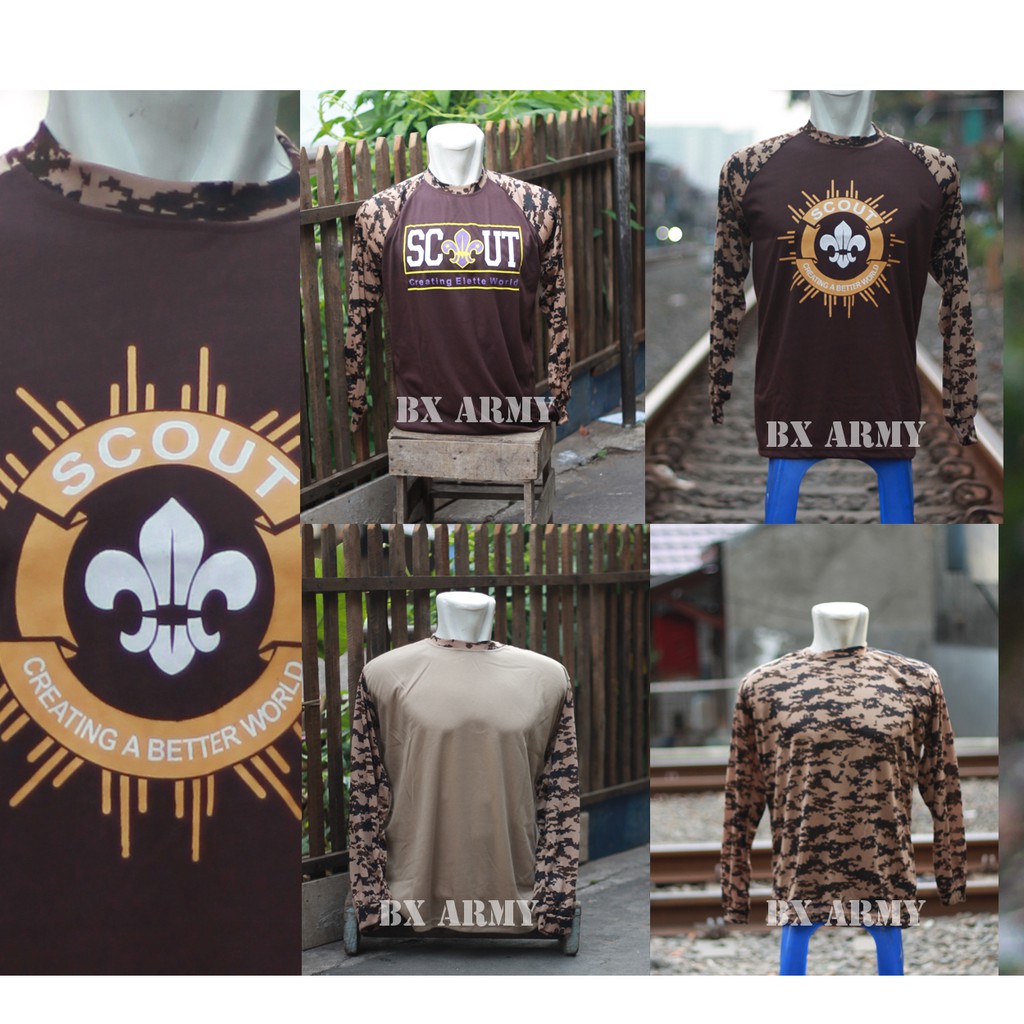 Baju Kaos Loreng Motif Pramuka, Scout , Raglan Lengan Panjang | Kaos Pramuka Panjang  PELAJAR MURAH