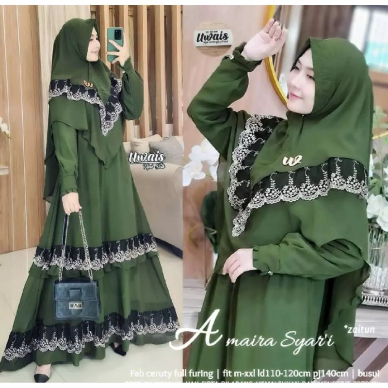 GAMIS SET HIJAB AMAIRA SYARI POLOS RENDA
