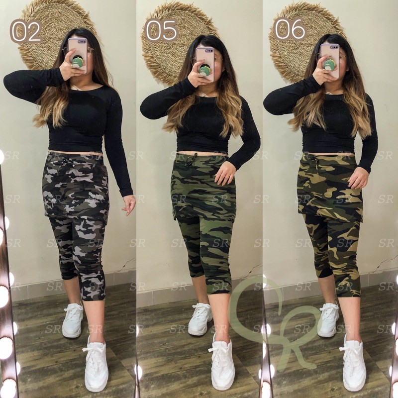 Legging Rok Army Pendek 7/8 Wanita Premium Import