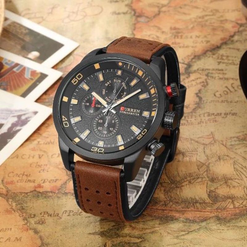 CURREN 8250 Jam Tangan Pria Analog Tali Kulit Chronograph Tidak Aktif WATCHKITE WKOS