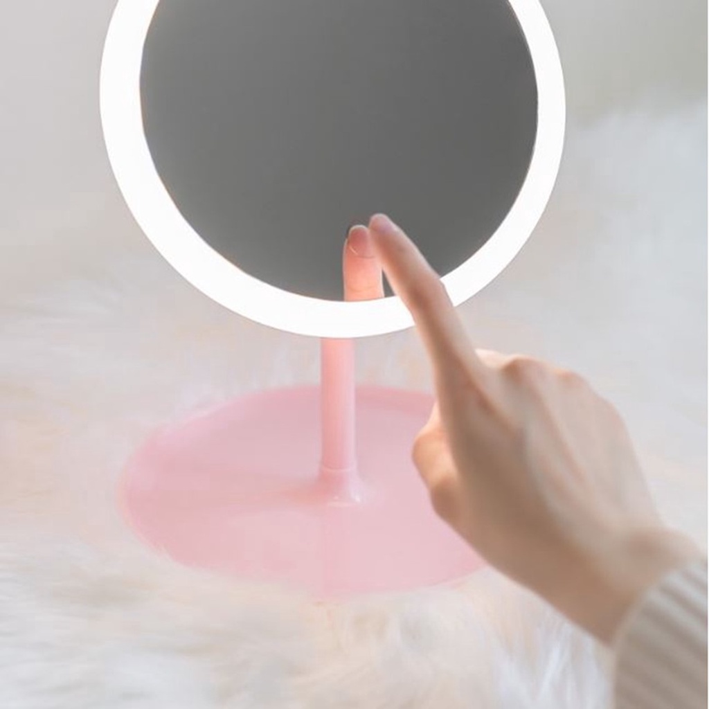 T&amp;Y Cermin LED Touch Sensor Bulat Kaca Rias Make Up Mirror Led Light Zoom Touch Screen Aesthetics Portable Design Import Murah