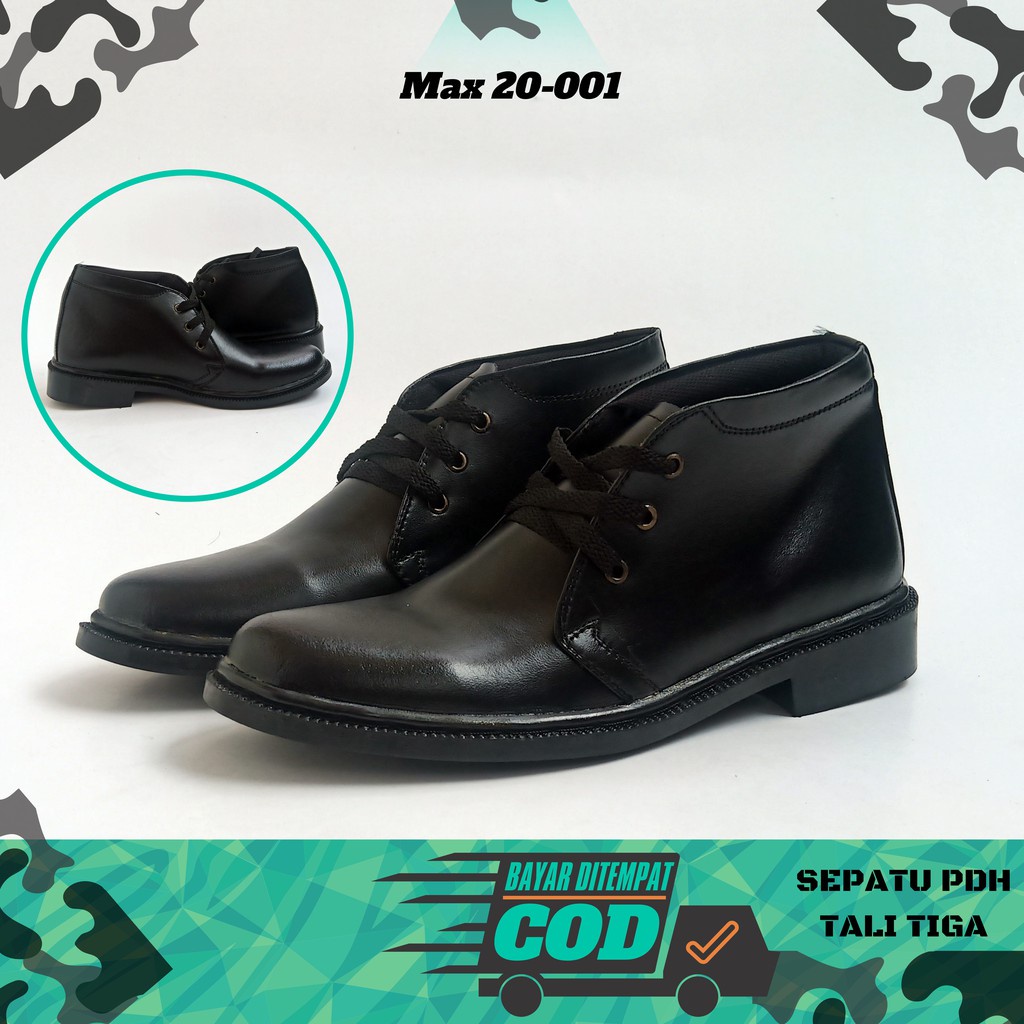 AnjayMalang Sepatu PDH Pantofel Pria Paskibra Dinas TNI Security Satpam Kantoran Bahan Kulit Hitam