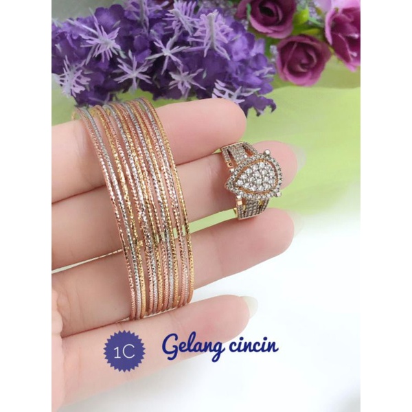 [Replika berlian] Set gelang cincin tiga warna xuping 110621