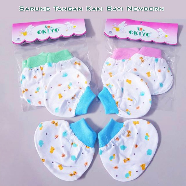 Sarung Tangan Kaki Bayi Baru Lahir Polos &amp; Motif 1 Set Model Rib Karet Yonyan Okiyo Inot Mamimu Cico Boboko