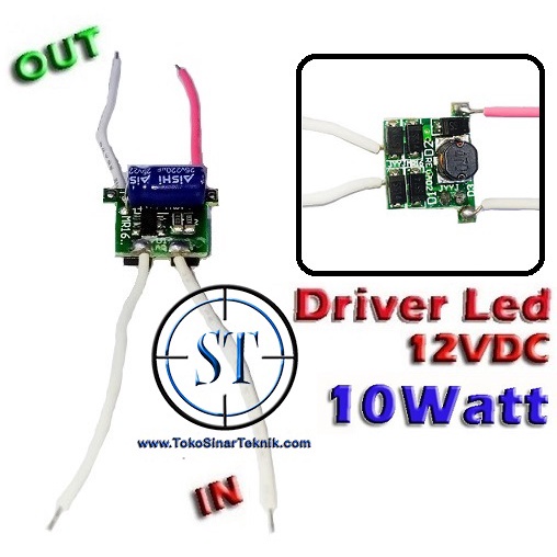 Kit Driver LED Travo Led 12VDC 1Led x 10Watt Accu Aki Mobil Motor Stabil Current Led 10w