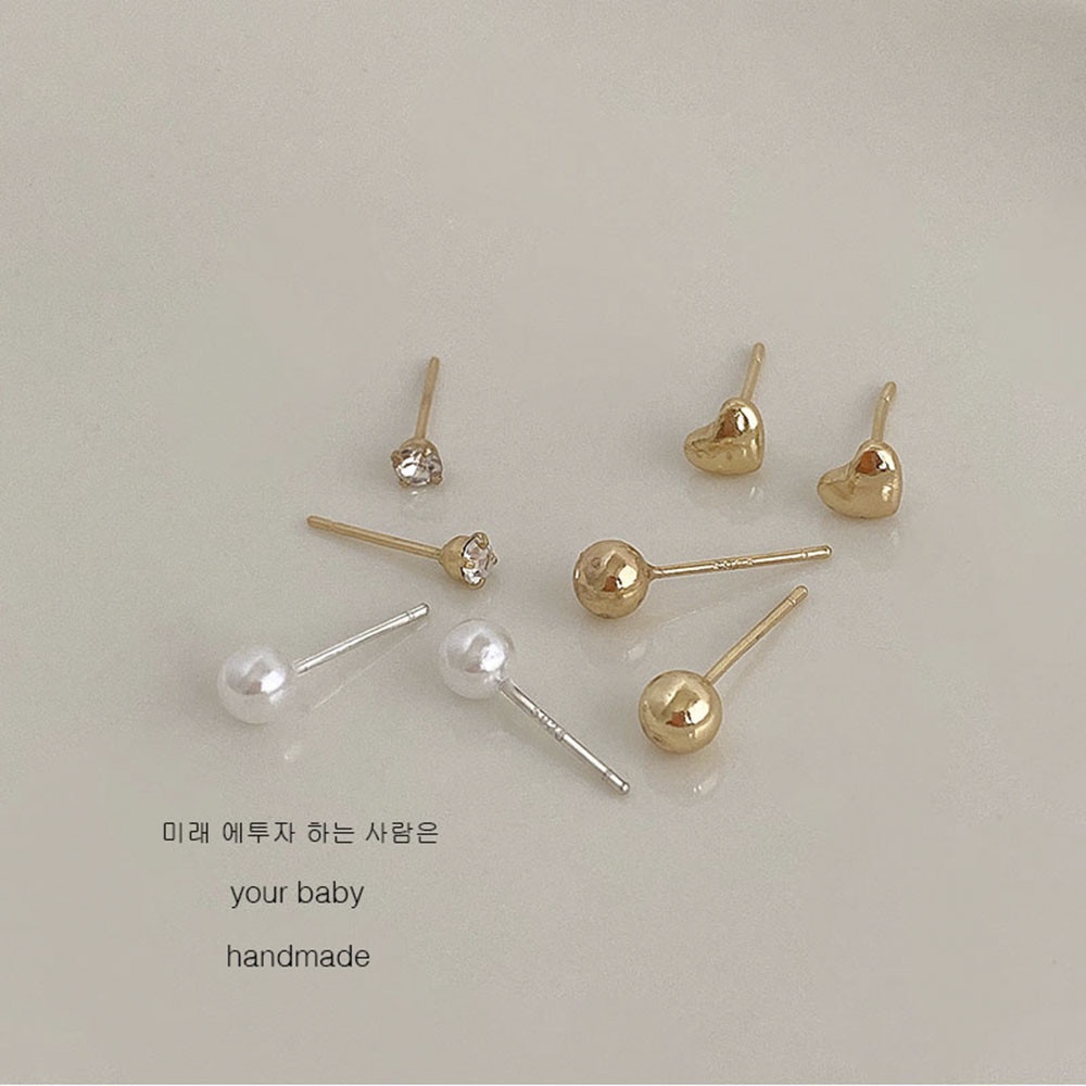 Set Anting Bentuk Hati Aksen Mutiara Dan Berlian Gaya Korea