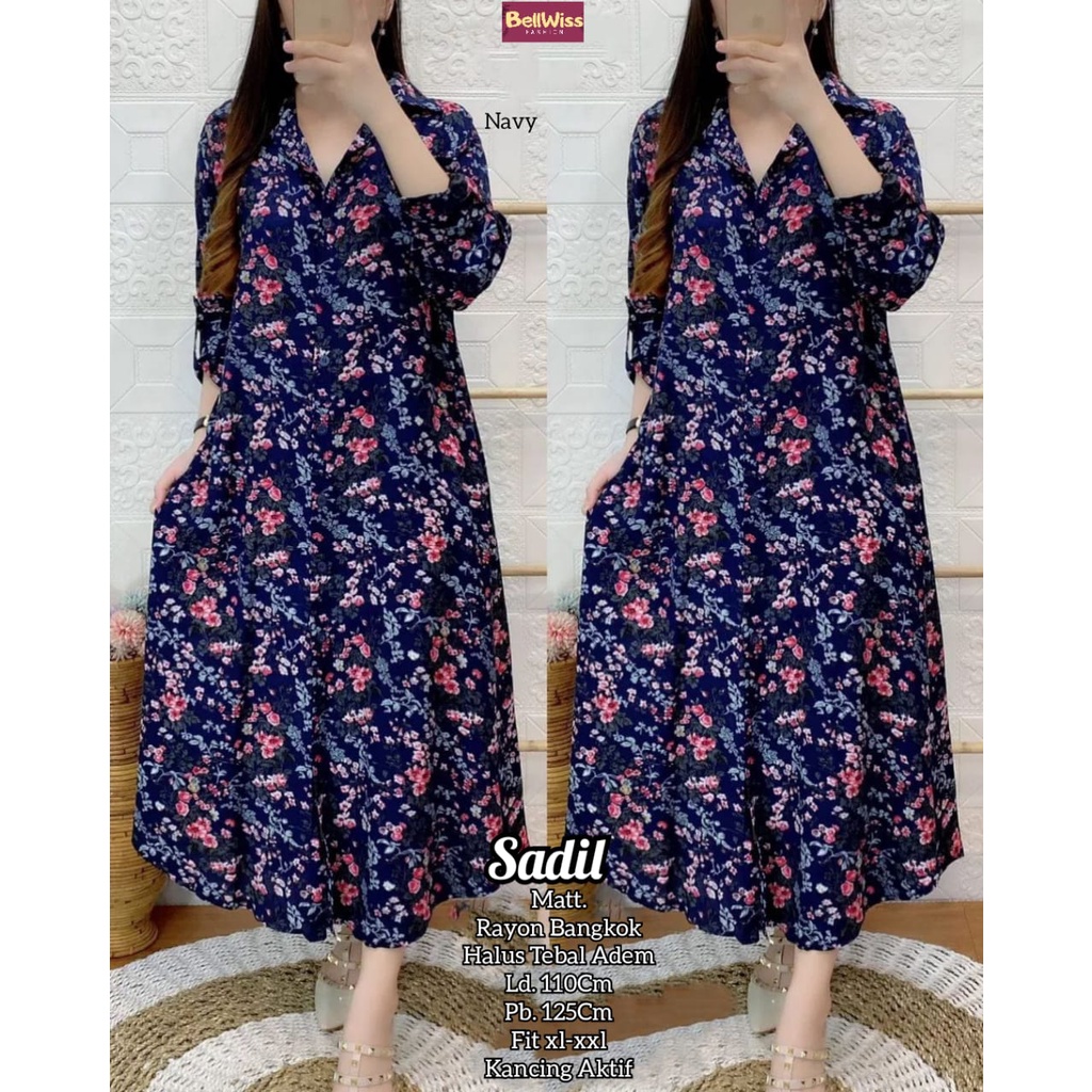 SADIL LONG TUNIK / 8.7 / BAHAN KATUN RAYON HQ / LD 110 CM / PB 127 CM / FIT XL-XXL / FULL KANCING / BELLWIS