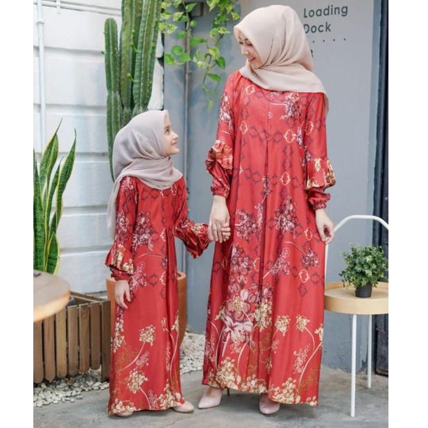 Gamis Couple Ariana Maxi Motif/Baju Gamis Couple Ibu dan Anak Perempuan Kain Maxmara ▫ SLA.211242