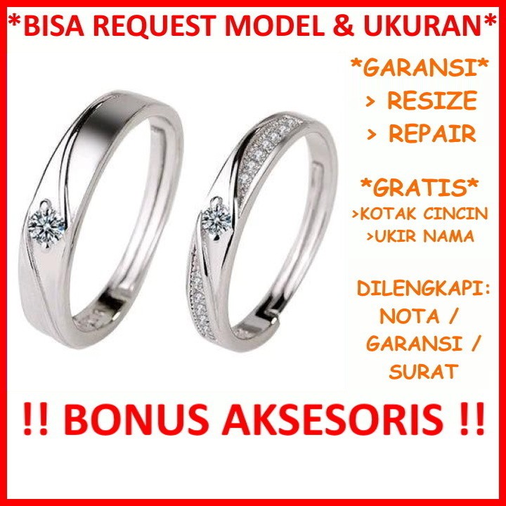 Garansi Silver Asli Gratis Tulis Ukir Nama Bisa Pesan Model Cincin Tunangan Perak Couple Kawin Id195