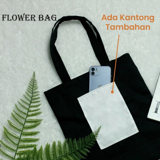 TOTEBAG KANVAS HITAM CUSTOM ( ADA KANTONG )