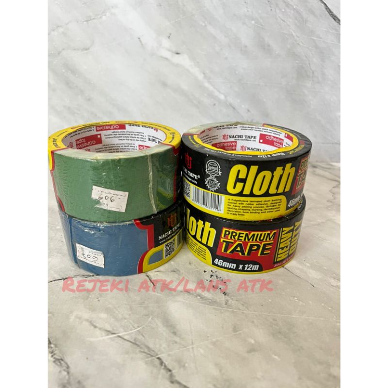 premium tape cloth 46mmx12m nachi warna hijau dan biru lakban premium