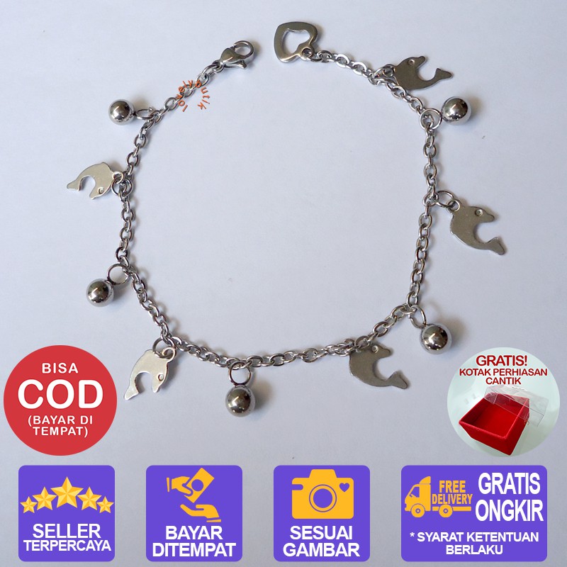 Lovelybutik Gelang Titanium Anti Karat / Gelang Tangan Wanita Titanium / Dolphin New Gelang Tangan