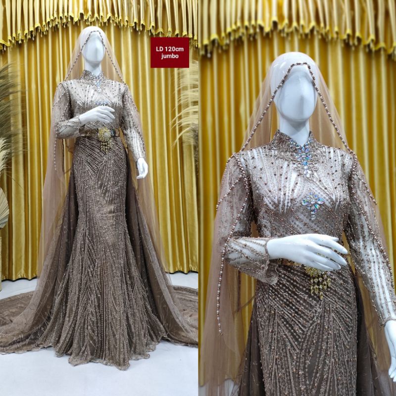 GAUN PENGANTIN SLIM BEREREKOR JUMBO//GAUN FULL PAYET JUMBO//GAUN WEDDING BIG SIZE