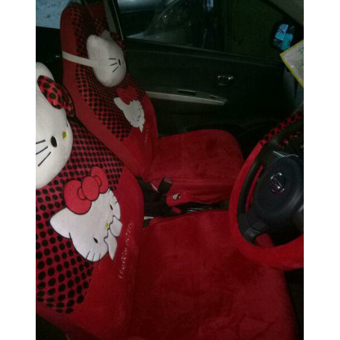 SARUNG JOK MOBIL HELLO KITTY QS A-74 18 IN 1 MOBIL BANTAL MOBIL MERAH HITAM