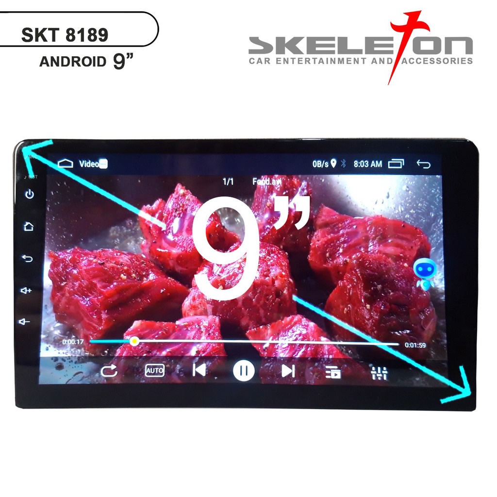 Voice Commad Head Unit Android 9 inch Skeleton 8189 1GB/32GB