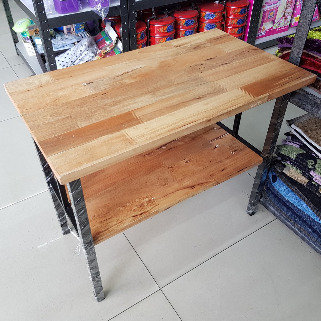 Meja Kayu Rak Dispenser Panjang 70cm Tebal 2cm Kaki Besi 