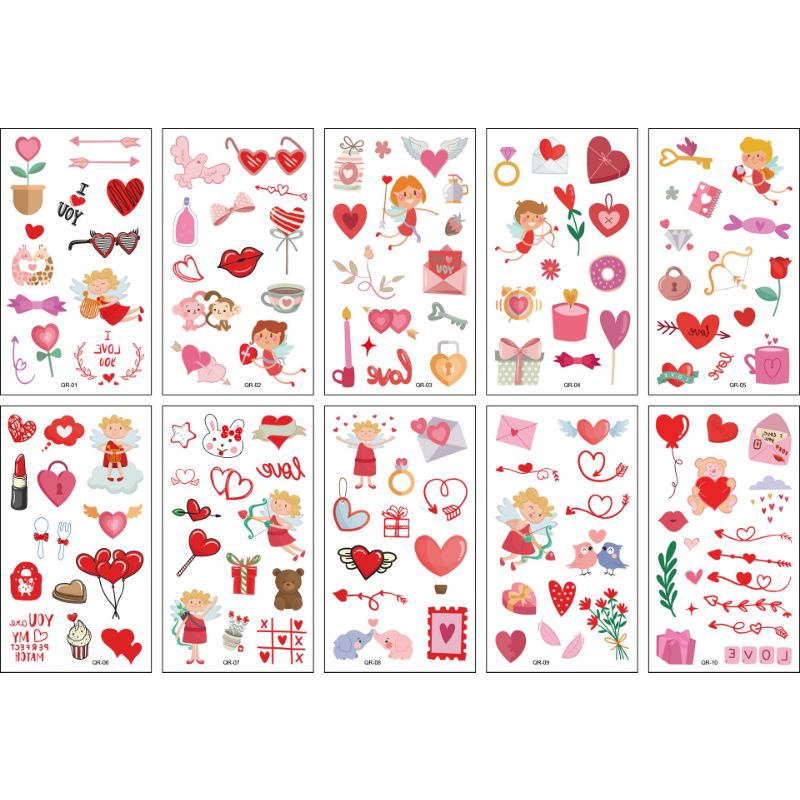 10 Pcs Temporary Tattoo Valentine Day / 10Pcs Temporer Tato Kasih Sayang Tatto Love